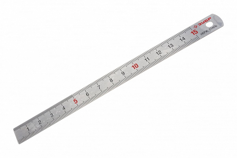 Линейка металлическая 15 см Зубр непрерывная шкала 1/2мм толщина 0,5 мм 