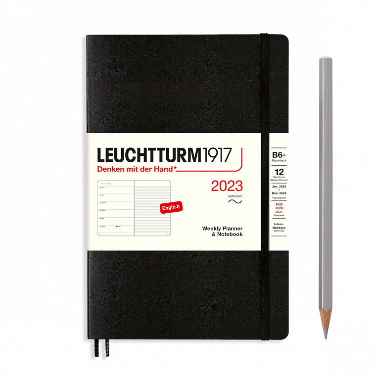 Еженедельник датир. Leuchtturm1917 Paperback B6+ на 2023г, 72л, м. обл, цвет: Черный