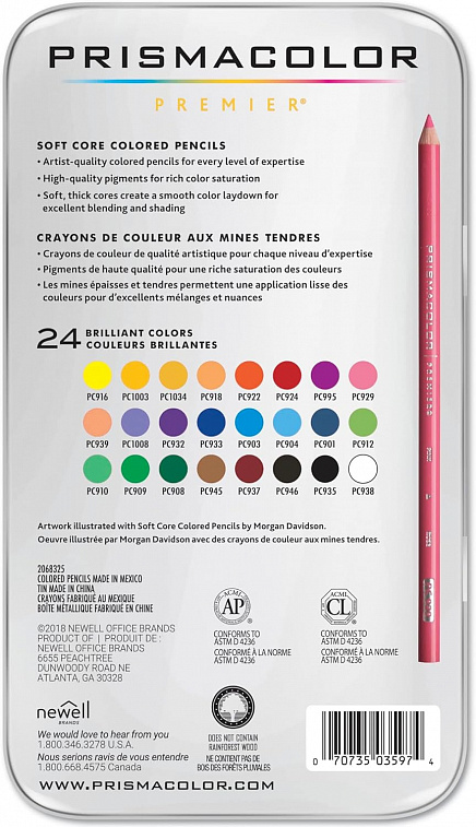 Набор карандашей цветные Prismacolor "Premier" 24 цвета, металлическая коробка