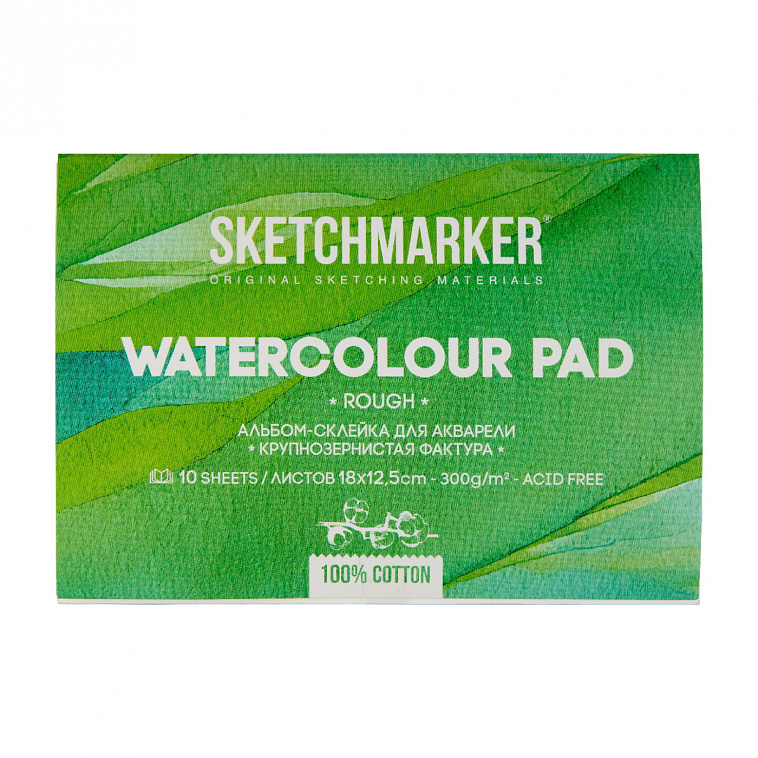Альбом-склейка для акварели Sketchmarker 12,5х18 см 10 л 300 г, хлопок, крупнозернистая 606x758