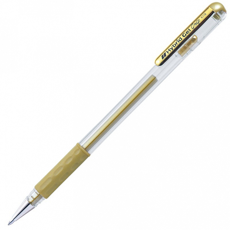 Ручка гелевая Pentel "Hybrid gel Grip" 0,8 мм, стержень золотой 606x758