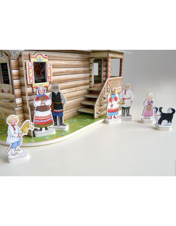 Игровой набор из картона, сборный домик с героями "Русская изба"