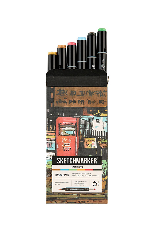 Набор маркеров Sketchmarker "Brush Pro Main Set v.1" 6 цветов в картонной упаковке 606x758