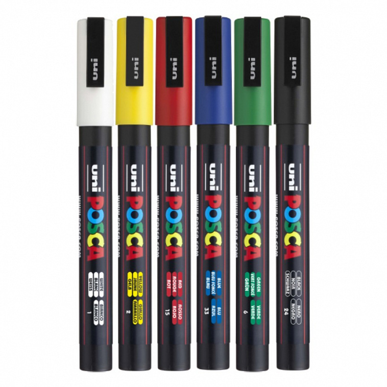Набор маркеров UNI POSCA PC-3M "Стандартные цвета" 6 шт 0,9-1,3 мм, в пластиковой упаковке