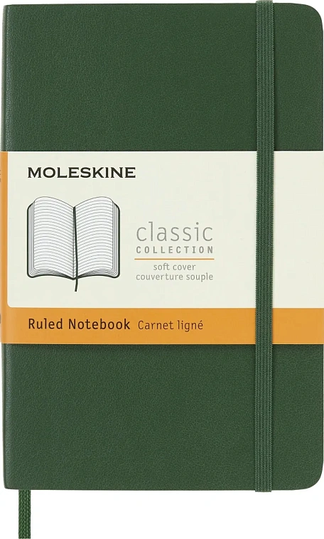 Записная книжка в линейку Moleskine "Classic Soft" Pocket 9х14 см 192 стр., обложка мягкая зеленая 606x758