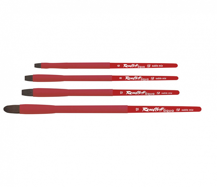 Кисть соболь-микс плоская Roubloff "Aqua Red" ручка короткая красная, покрытие обоймы soft-touch