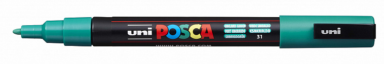 Маркер UNI "POSCA" PC-3M, 0,9-1,3 мм, наконечник пулевидный, №31 цвет изумрудно-зеленый 606x758