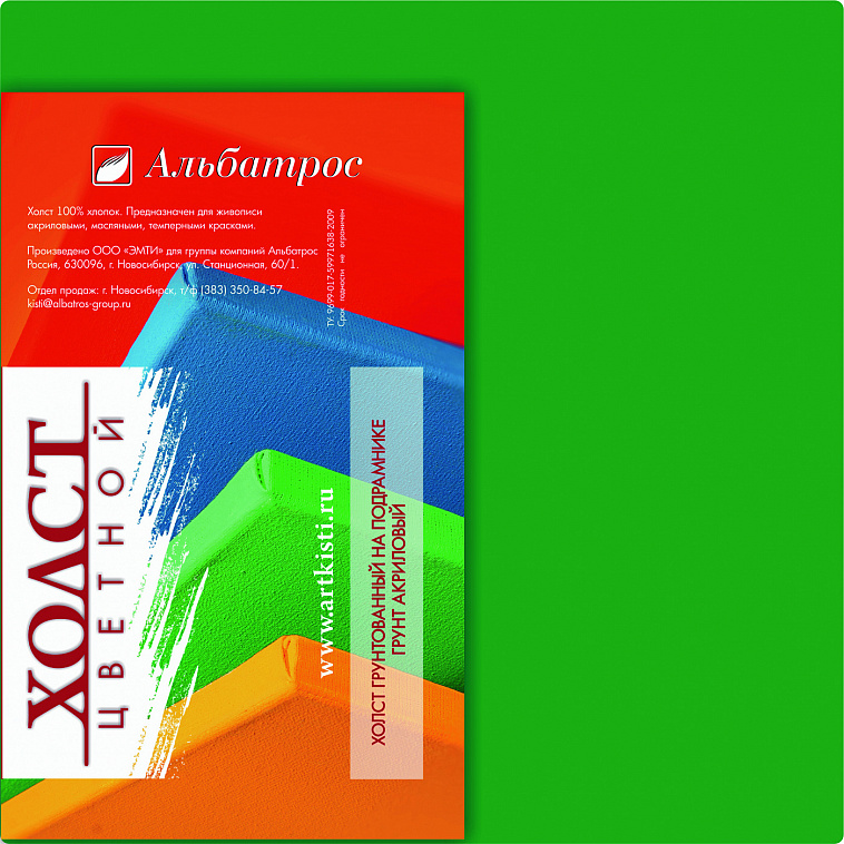 Холст на подрамнике Альбатрос 18х18 см, грунт зеленый, хлопок 100% 606x758