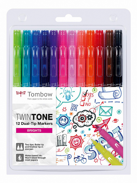 Набор маркеров Tombow TwinTone Brights 12 цв, яркие тона