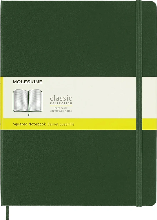 Записная книжка в клетку Moleskine "Classic" XLarge 19х25 см 192 стр, твердая обложка зеленая 606x758