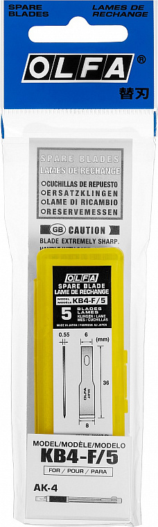 Лезвия OLFA лопаточные для ножа AK-4, 5 шт 6(8)х35,5х0,55 мм 