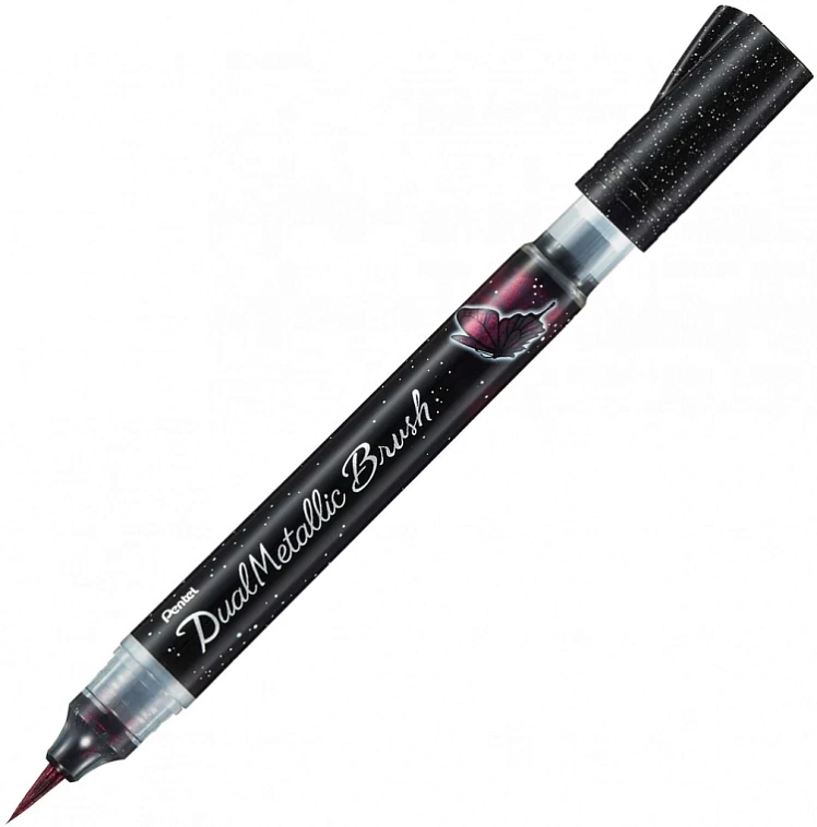 Маркер-кисть с подкачкой чернил Pentel 1-10 мм, цвет черный+красный металлик в блистере 606x758