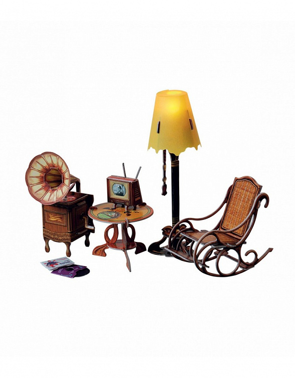 Объемный пазл, коллекционный набор мебели "Торшер и обстановка"