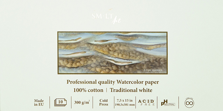 Альбом-склейка для акварели SMLT Watercolor 19x38 см 10 л 300 г 100% хлопок