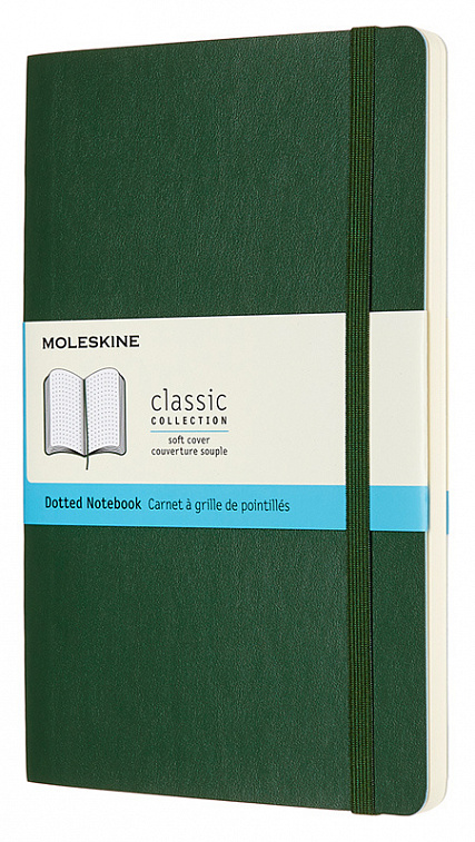 Записная книжка, пунктир Moleskine "Classic Soft" Large 13х21 см 192 стр., обложка мягкая зеленая 606x758