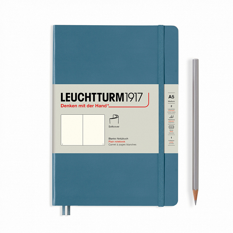 Записная книжка нелинованная Leuchtturm Rising Colours А5 123 стр., мягкая обложка голубой камень