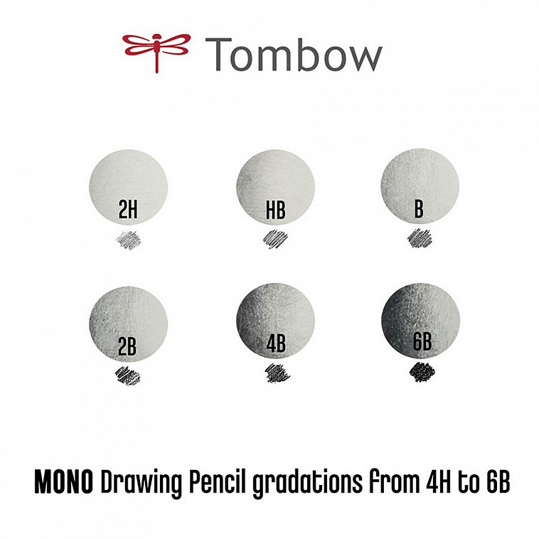 Набор карандашей чернографитных Tombow Mono Drawing Pencil Set 6 шт, с ластиком ручкой