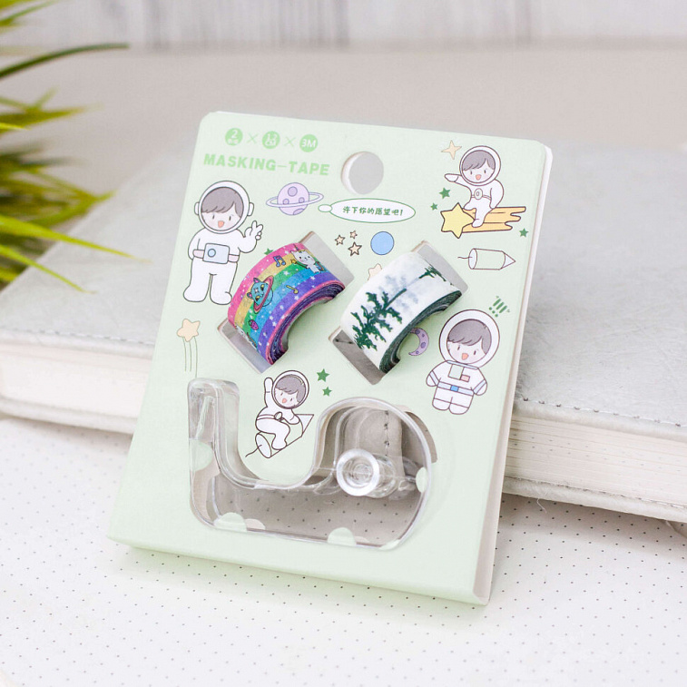 Набор декоративного скотча с диспенсером "Boy space", green 606x758
