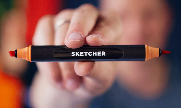 Маркер для скетчинга Molotow "Sketcher" O035 c кистью и скошенным пером apricot light 606x758
