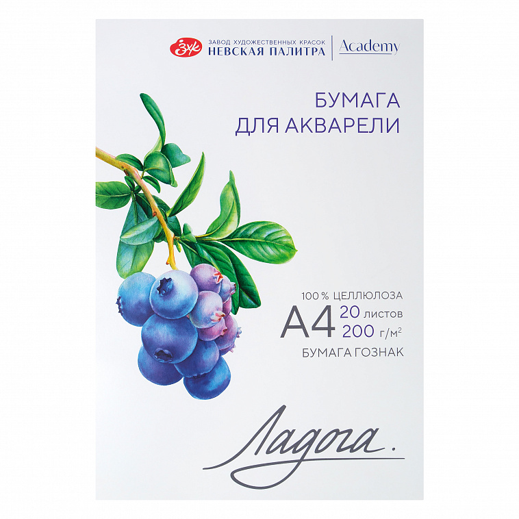 Папка для акварели "Ладога" А4 20 л 200 г, 100% целлюлоза, среднее зерно 606x758