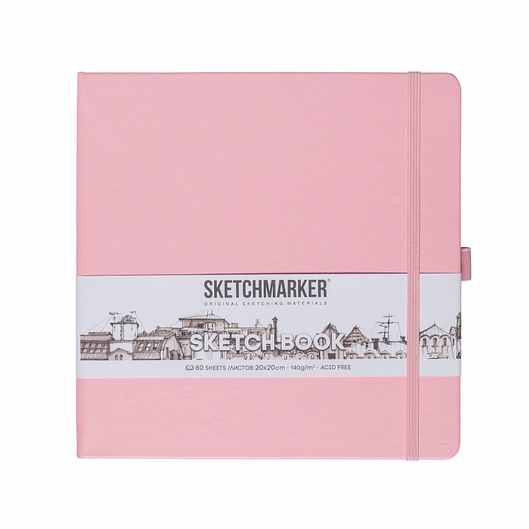 Блокнот для зарисовок Sketchmarker 20*20 cм 80 л 140 г, твердая обложка Розовый 606x758