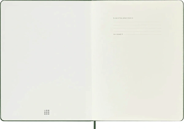 Записная книжка в клетку Moleskine "Classic" XLarge 19х25 см 192 стр, твердая обложка зеленая 606x758