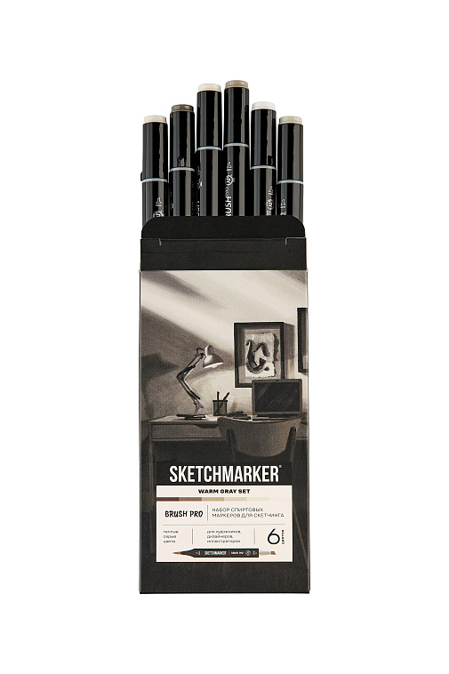 Набор маркеров Sketchmarker "Brush Pro Warm Gray Set" 6 цветов в картонной упаковке 606x758