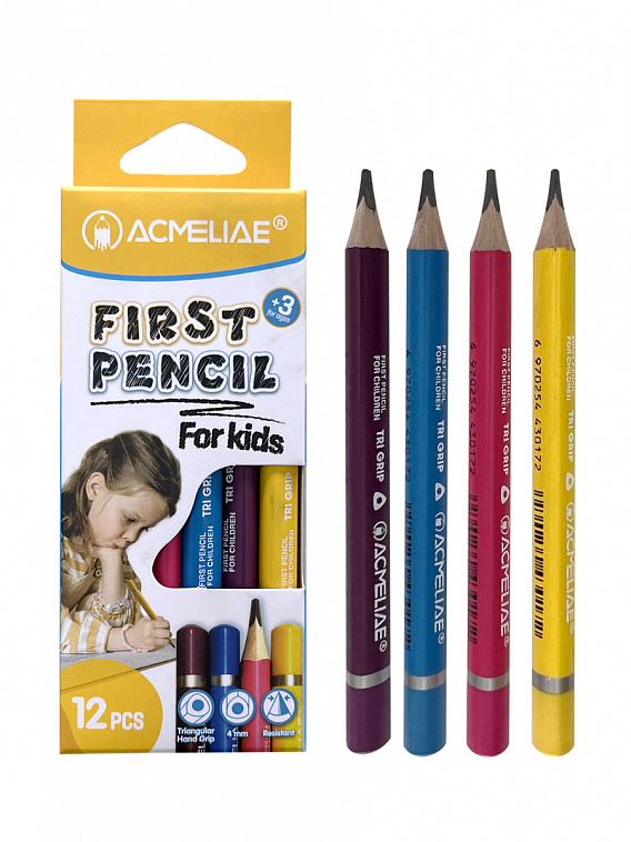 Набор чернографитных карандашей Acmeliae Acmeliae "First Pencil"  2B, утолщенный укороченный, 4 цвета корпус