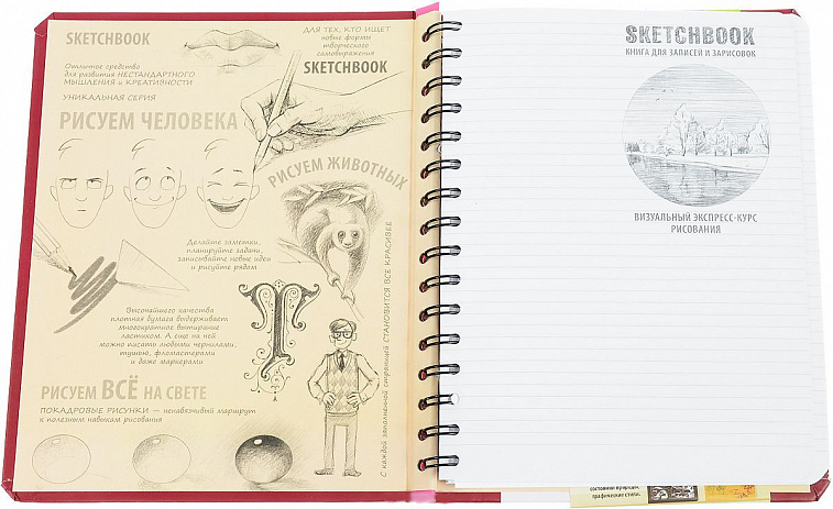 Блокнот Sketchbook. Визуальный экспресс-курс по рисованию (вишневый)