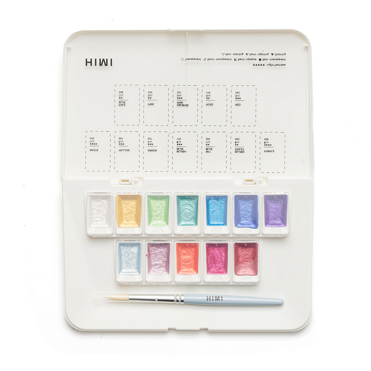 Набор акварели HIMI "Металлик", 12 цветов, оттенки JEWELRY 606x758