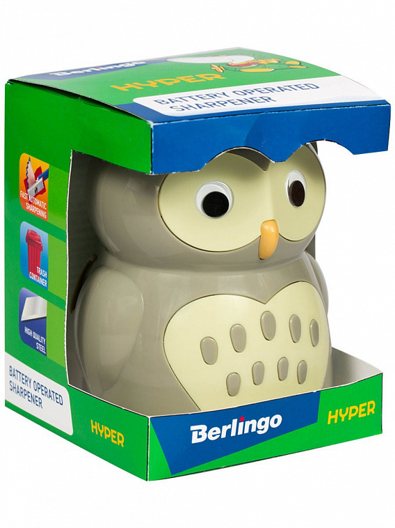 Точилка электрическая детская Berlingo "Owl" 1 отверстие, с контейнером