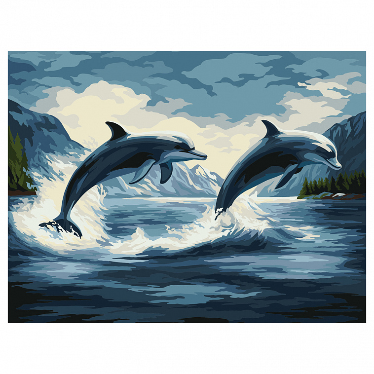 Картина по номерам на холсте ТРИ СОВЫ "Дельфины", 40*50 см, с акриловыми красками и кистями