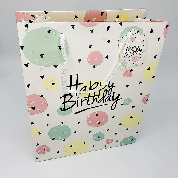Пакет подарочный "Happy birthday", M
