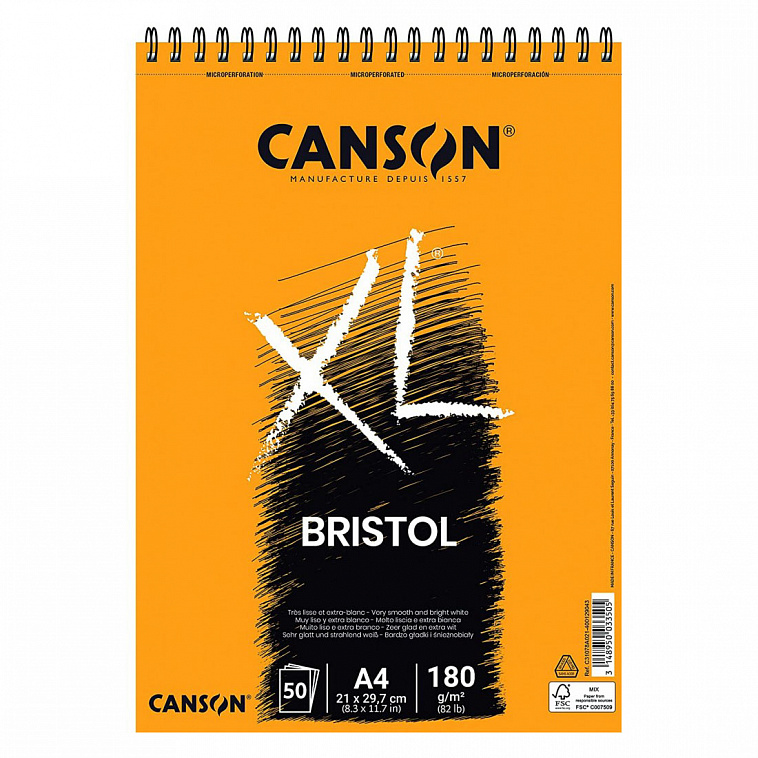 Альбом для графики Canson "Xl Bristol" 21х29,7 см 50 л 180 г, гладкая 606x758
