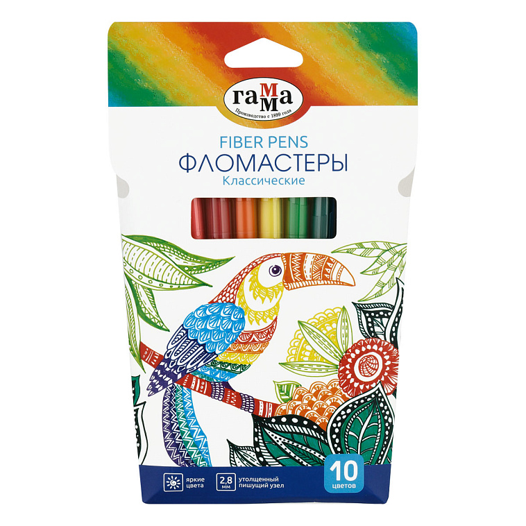 Фломастеры Гамма "Классические", 10 цв, смываемые, картон. упак., европодвес 606x758