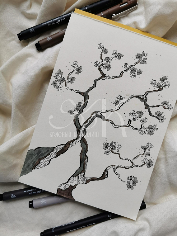 Линер UNI PIN brush 200 (S) кисть, сепия 606x758