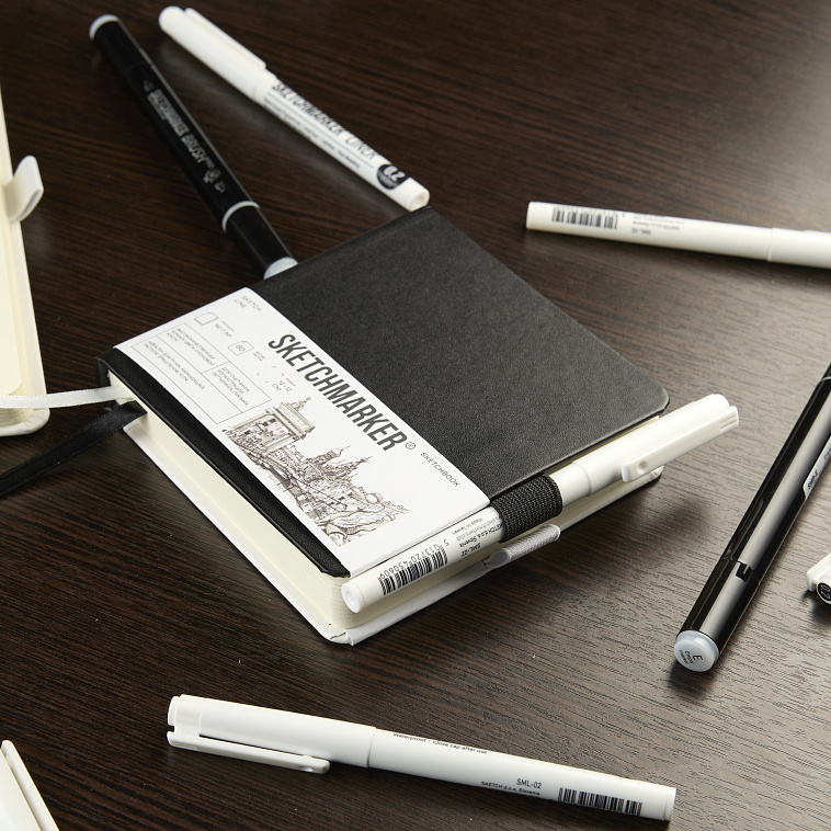 Блокнот для зарисовок Sketchmarker 21*14,8 см 80 л 140 г, твердая обложка черно-белая пейзаж 606x758