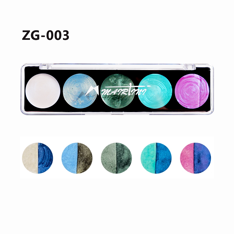 Набор акварели Mairtini "Metallic Pearlescent" 5 перламутровых цветов (Polarized Color), палетка 606x758