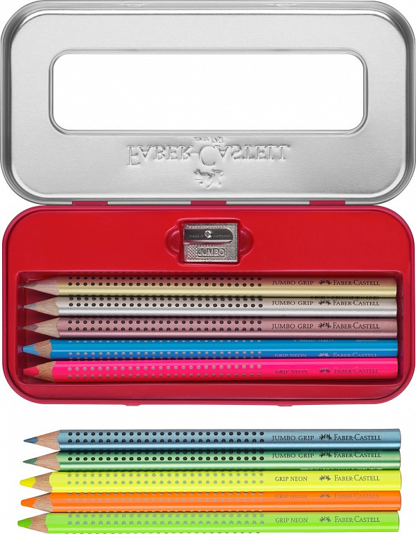Набор цветных карандашей Jumbo Grip, неоновые и металлические цвета, 10 шт., в металлической коробке