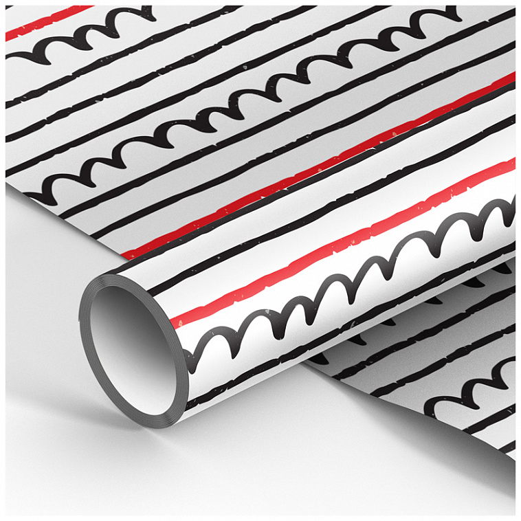 Упаковочная бумага белый крафт MESHU "Spirals and lines" 70*100 см, 70 г