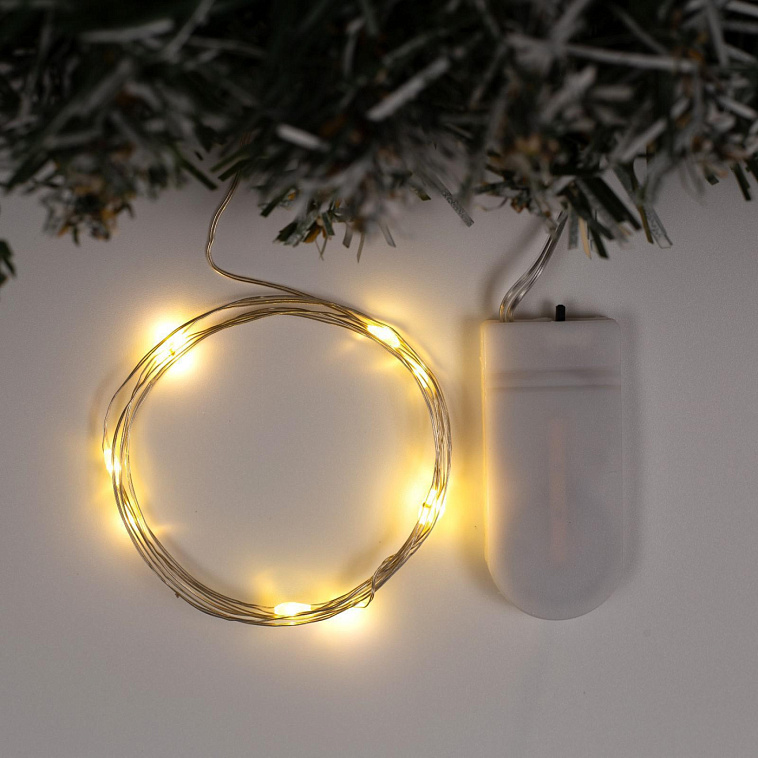 Гирлянда "Нить" 1 м роса, IP20, серебристая нить, 10 LED, свечение тёплое белое, CR2032х2 606x758