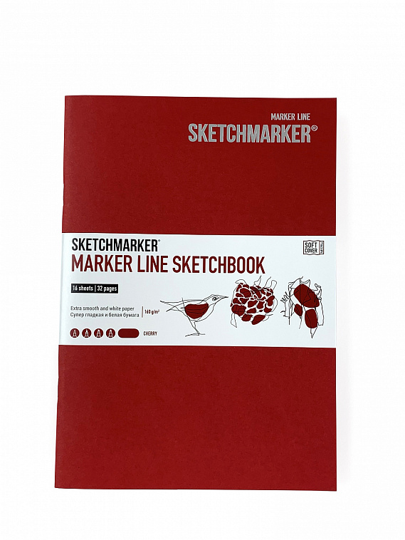 Скетчбук для маркеров Sketchmarker "MARKER LINE" 14,8х21 см 16 л 160 г мягкая обложка, вишня 606x758