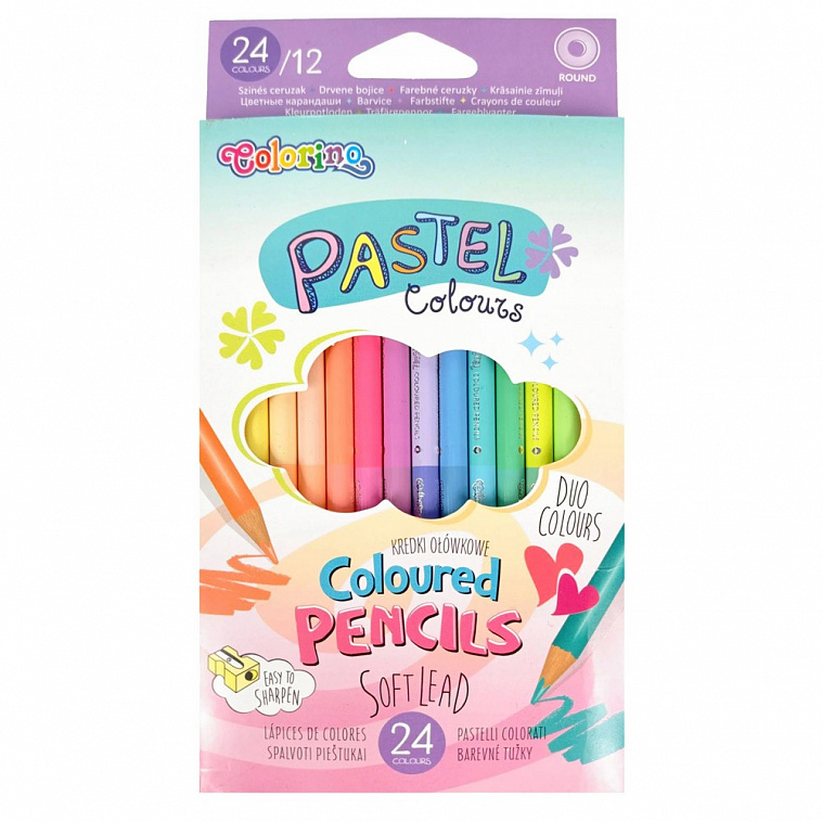 Набор карандашей цветных двухсторонних Colorino 12 шт, 24 пастельных цвета
