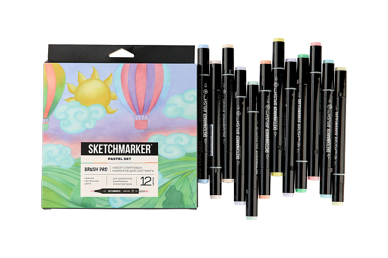 Набор маркеров Sketchmarker "Brush Pro Pastel Set" 12 цветов в картонной упаковке 606x758