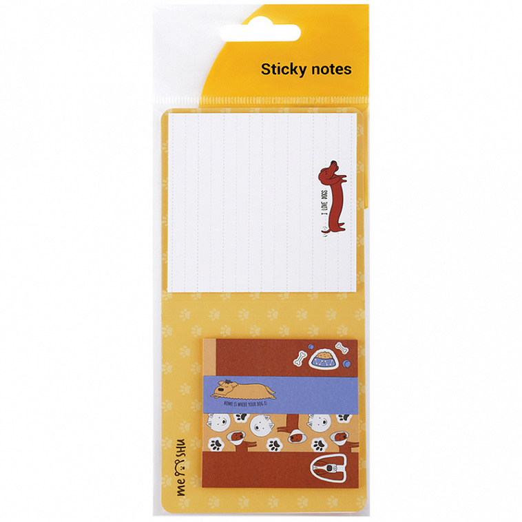 Флажки-закладки и самоклеящиеся блоки в наборе MESHU "Cute dog", 74*74мм, 60*15мм, 25 л