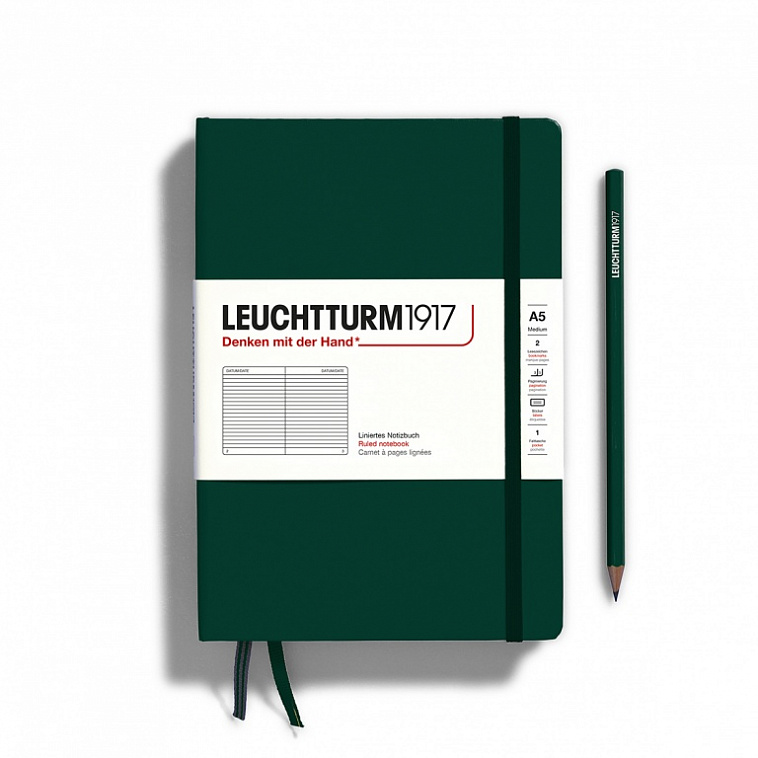 Блокнот в линейку Leuchtturm1917 "Natural Colors" 14,5x21 см 125 л, твердая обложка, цвет:  Зеленый  606x758