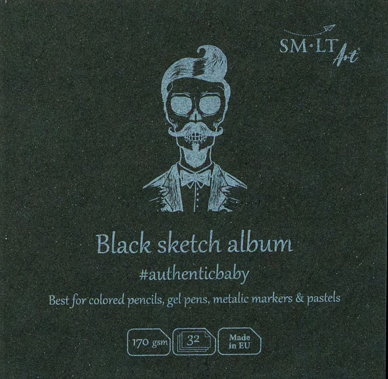 Скетчбук SMLT Authenticbaby 9х9 см 32 л 170 г, черная бумага, твердая обложка