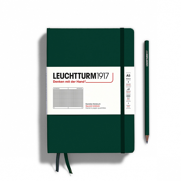 Блокнот в клетку Leuchtturm1917 "Natural Colors" 14,5x21 см 125 л, твердая обложка, цвет:  Зеленый л 606x758