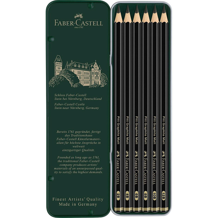 Набор карандашей чернографитных матовых Faber-Castell "Pitt Graphite Matt" 2B, 4B, 6B, 8B, 10B, 12B 606x758
