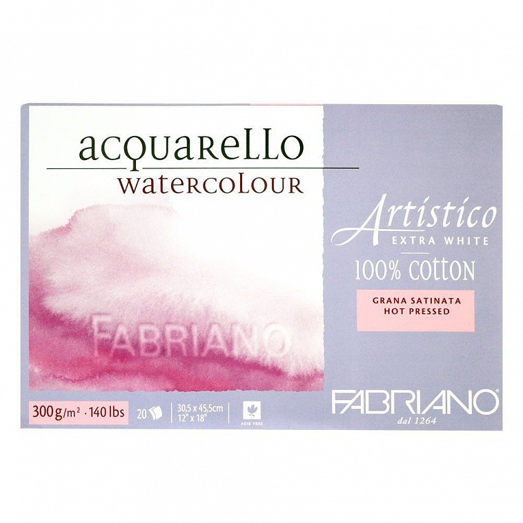 Альбом-склейка для акварели Fabriano "Artistico" Сатин 30,5х45,5 см 20 л 300 г, экстра белый